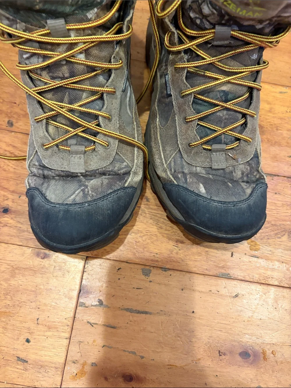 Under Armour Bozeman Brown Camo Hunting Boots with Yellow Laces
